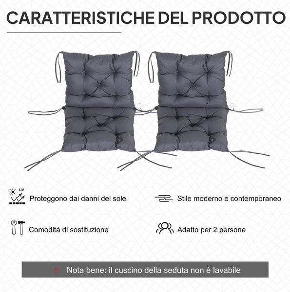 Outsunny Set 2 Cuscini per Sedie da Esterno in Poliestere e Cotone con Lacci, 50x98x8 cm, Grigio | Aosom Italy