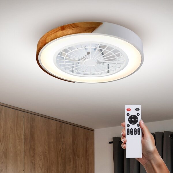 Brilagi-LED Dimmerabile lampada con ventilatore LED/30W/230V 3000-6500K bianco/rovere + telecomando