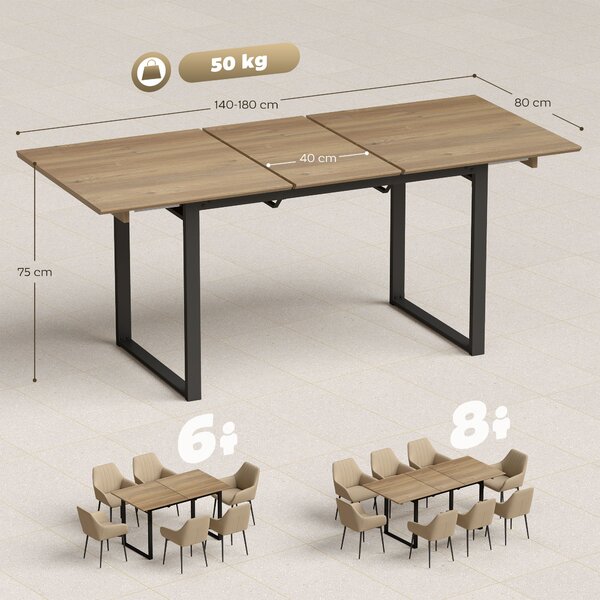 HOMCOM Tavolo da Pranzo Industriale per 6-8 Persone con Ribalta Rotonda, in Legno e Acciaio, 180x80x75 cm | Aosom Italy