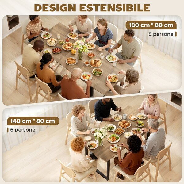 HOMCOM Tavolo da Pranzo Industriale per 6-8 Persone con Ribalta Rotonda, in Legno e Acciaio, 180x80x75 cm | Aosom Italy