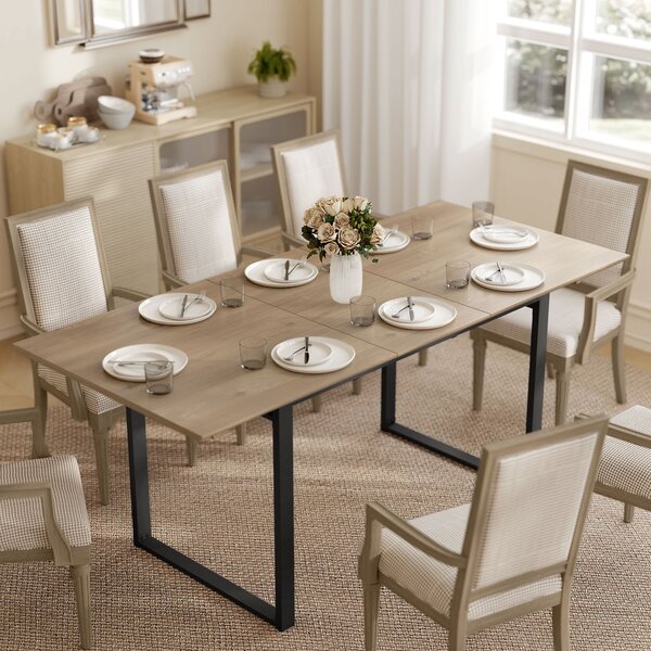HOMCOM Tavolo da Pranzo Industriale per 6-8 Persone con Ribalta Rotonda, in Legno e Acciaio, 180x80x75 cm | Aosom Italy
