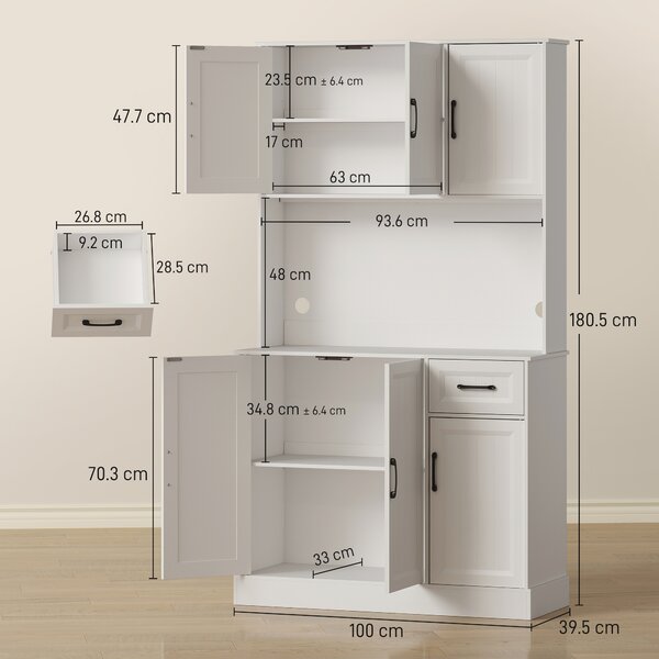 HOMCOM Armadio cucina con piano di lavoro, foro per cavi e ripiani regolabili, in MDF, 180,5 cm, Bianco | Aosom Italy