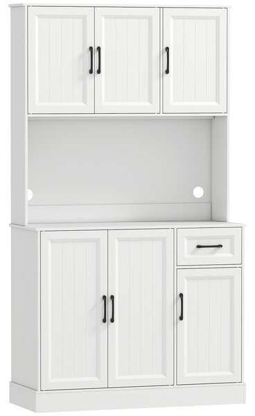 HOMCOM Armadio cucina con piano di lavoro, foro per cavi e ripiani regolabili, in MDF, 180,5 cm, Bianco | Aosom Italy