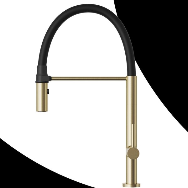 Granitan | Rubinetto da cucina - Alto - Gomito - Supporto magnetico - Flessibile - Nero e oro - Rubinetto da cucina - Testa in Vetroceramica - SCALA