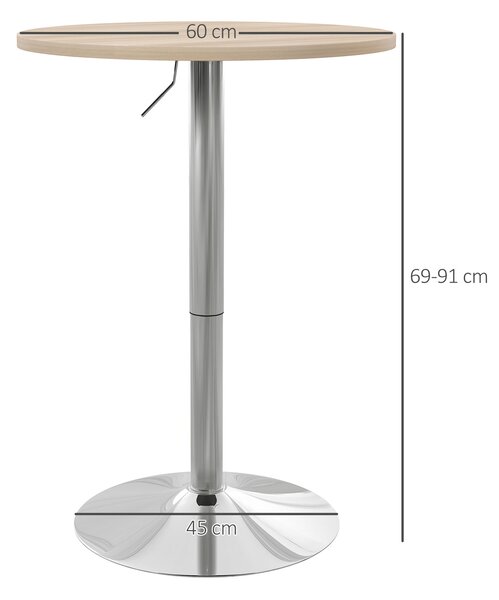 HOMCOM avolo Alto da Bar Rotondo per 2 Persone Altezza Regolabile Piano Girevole 360° 60x60x91 cm Rovere Chiaro | Aosom Italy
