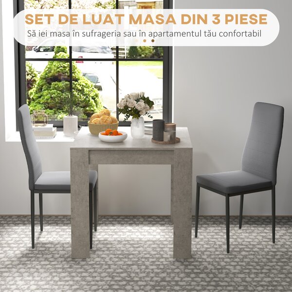 HOMCOM Set da Pranzo Moderno 3 Pezzi con Tavolo Cucina 80x80cm e 2 Sedie Eleganti Grigio per Arredare la Tua Cucina con Stile e Comfort |Aosom