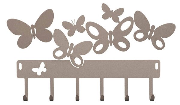 Porta Chiavi Portachiavi da parete che presenta sei farfalle tre pi� grandi e tre pi� piccole BUTTERFLY in metallo, 31x h17 cm, colore Beige