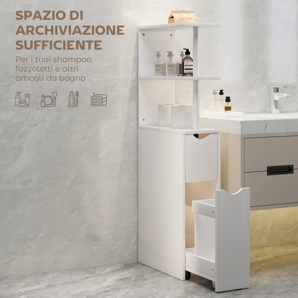 HOMCOM Colonna Bagno Salvaspazio con 2 Cassetti e Ripiani Aperti, 20x45x115 cm, Bianco | Aosom Italy