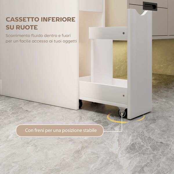 HOMCOM Colonna Bagno Salvaspazio con 2 Cassetti e Ripiani Aperti, 20x45x115 cm, Bianco | Aosom Italy