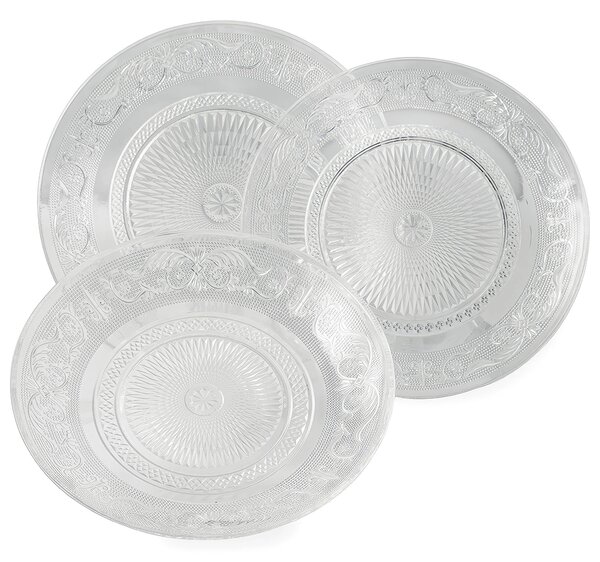Servizio piatti 18 pezzi in Vetro Imperiale Inciso Design classico, 6 posti tavola, decoro a rilievo