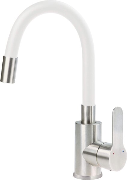 Washbasin mixer with curved spout