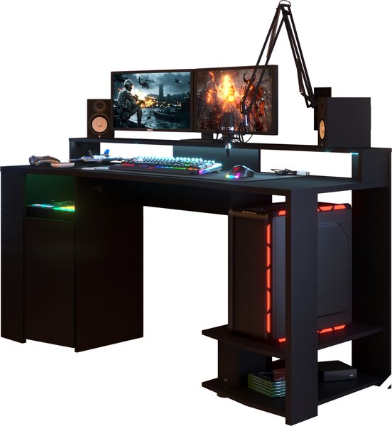 Scrivania da gioco a LED, nero opaco, 152 x 61,5 x 87 cm