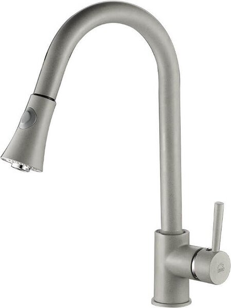 Laveo DARU Miscelatore lavello a colonna grigio granito con bocca estraibile testa Vetroceramica 35 mm 410 mm di altezza