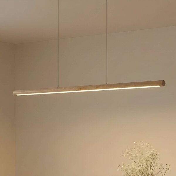 Lucande Lampada LED a sospensione Maruta, legno, trave, 120 cm, 3000K Maruta, Legno chiaro, Soggiorno / Sala da pranzo, Legno, Moderno
