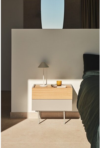 Comodino beige/tonalità naturale con decoro in rovere Otto - Teulat