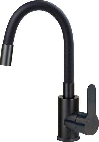 Washbasin mixer with curved spout