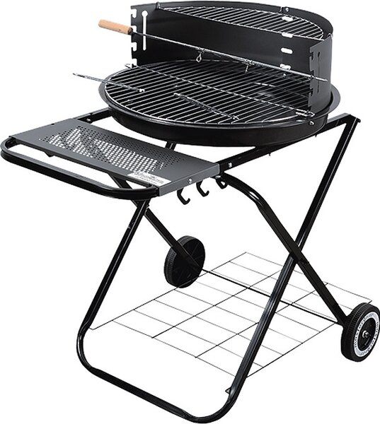 Barbecue da giardino rotondo a carbonella con ripiani su ruote MG925