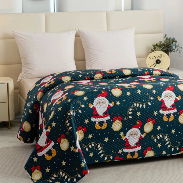 Copripiumino Matrimoniale A Tema Natalizio - Microfibra Morbida Con Fantasia Floreale E Babbo Natale - Set Con Federe - Disponibile Singolo, Matrimoniale E King