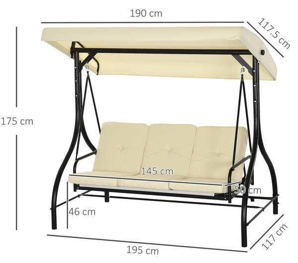 Outsunny Dondolo da Esterno 3 Posti con Tettuccio Regolabile in Teslin Anti-UV,Dondolo da Giardino Robusto in Metallo,Dondolo Letto Beige| Aosom Italy