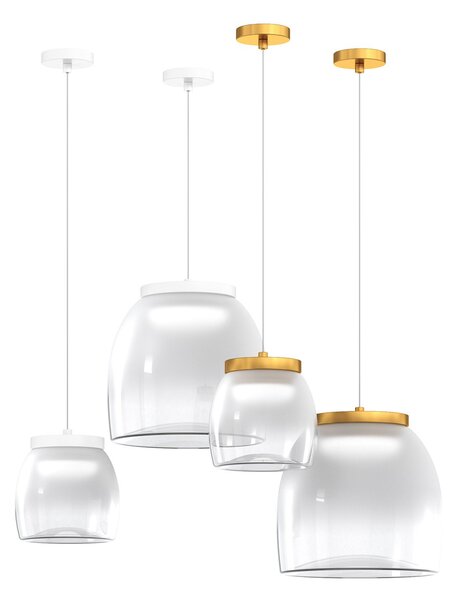 Lampadario Contemporaneo Drum Metallo Oro Vetro 1 Luce Led 8W Calda