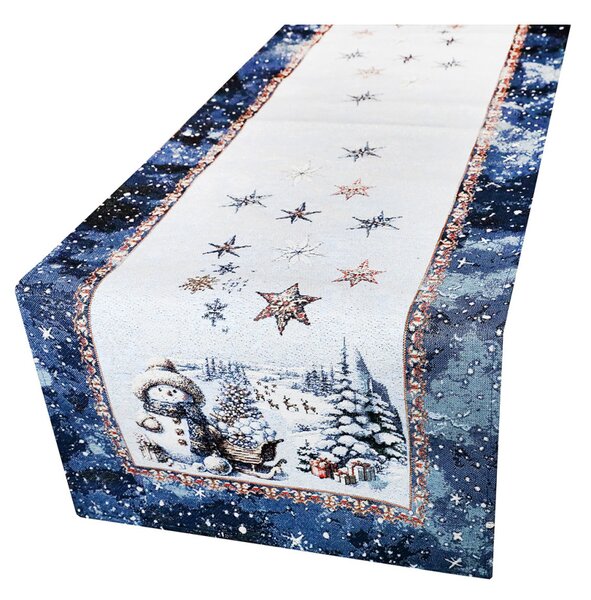 Runner da tavolo di lusso con arazzo natalizio con lurex - Magico Babbo Natale e fiocchi di neve