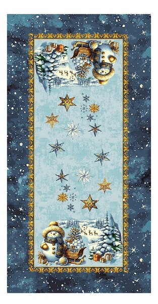 Runner da tavolo di lusso con arazzo natalizio con lurex - Magico Babbo Natale e fiocchi di neve