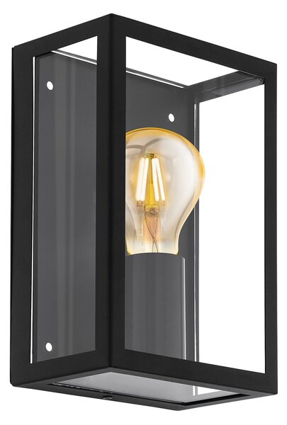 Applique Esterno Contemporanea Alamonte 1 Acciaio Nero Vetro Bianco 1 Luce E27