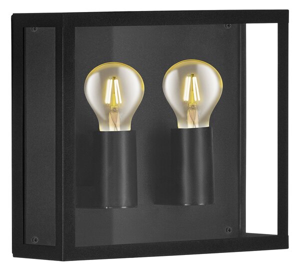 Applique Esterno Contemporanea Alamonte 1 Acciaio Nero Vetro Bianco 2 Luci E27