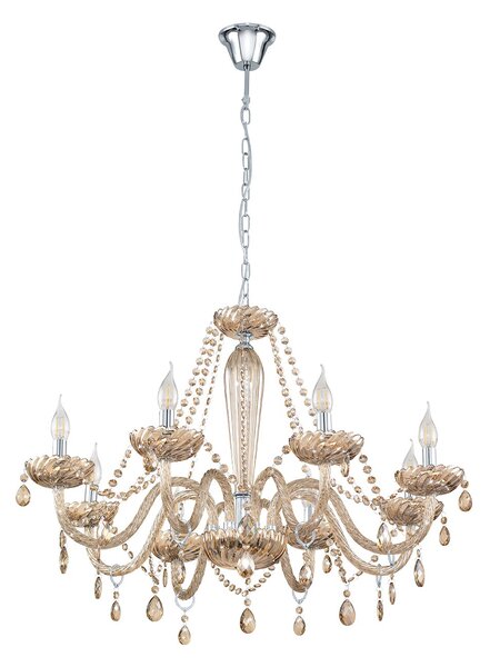 Lampadario A Sospensione Classico Basilano Acciaio Cromo Vetro 8 Luci E14