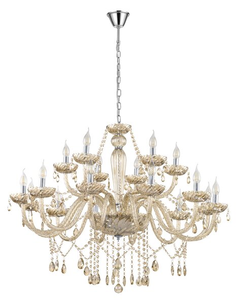 Lampadario A Sospensione Classico Basilano Acciaio Cromo Vetro 18 Luci E14