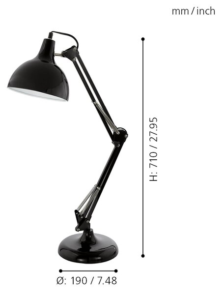 Lampada Da Tavolo Minimal Borgillio Acciaio Nero 1 Luce E27
