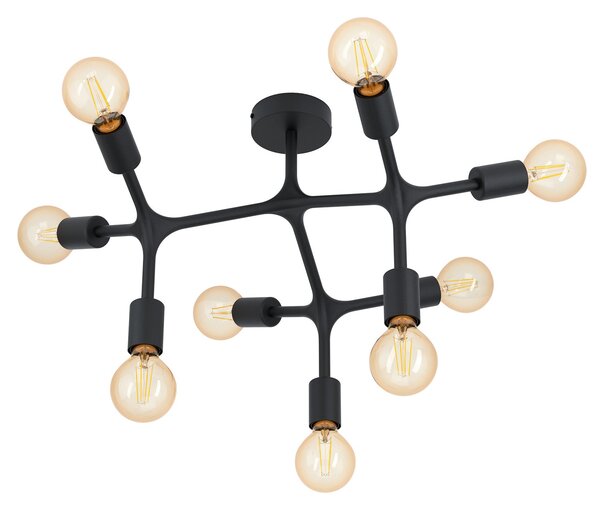 Plafoniera Moderna Bocadella 1 Acciaio Nero 9 Luci E27