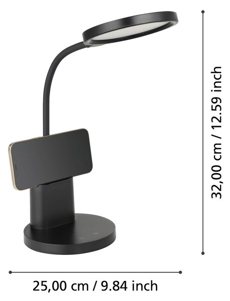 Lampada Da Tavolo Minimal Brolini Policarbonato Nero Luce Led Integrato 2,1W