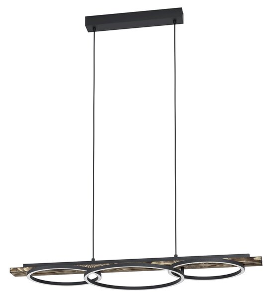 Lampadario A Sospensione Moderno Boyal Acciaio Nero Legno 2 Luci Led 12,5W