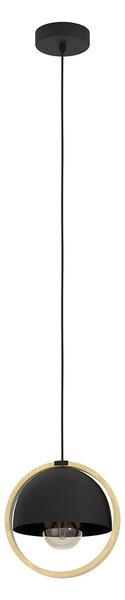Lampadario A Sospensione Vintage Callow Acciaio Nero Legno 1 Luce E27