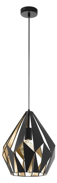 Lampadario A Sospensione Vintage Carlton 1 Acciaio Nero Oro 1 Luce E27