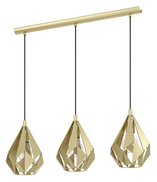 Lampadario A Sospensione Vintage Carlton Acciaio Oro 3 Luci E27