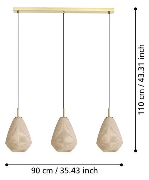 Lampadario A Sospensione Moderno Caprarola Acciaio Ottone Spazzolato 3 Luci E27