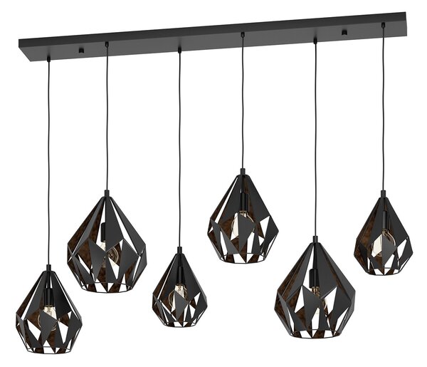 Lampadario A Sospensione Vintage Carlton 1 Acciaio Nero Rame 6 Luci E27