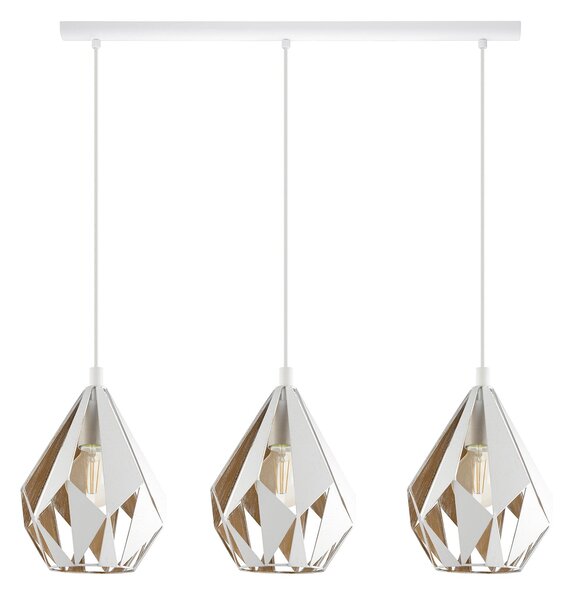 Lampadario A Sospensione Vintage Carlton 1 Acciaio Bianco Oro 3 Luci E27