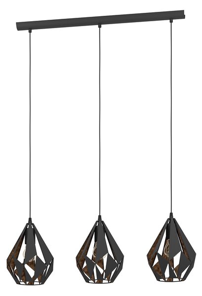 Lampadario A Sospensione Vintage Carlton 1 Acciaio Nero Rame 3 Luci E27