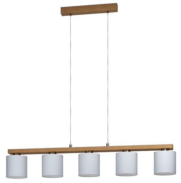 Lampadario A Sospensione Contemporaneo Castralvo Acciaio Nichel Legno 5 Luci E27
