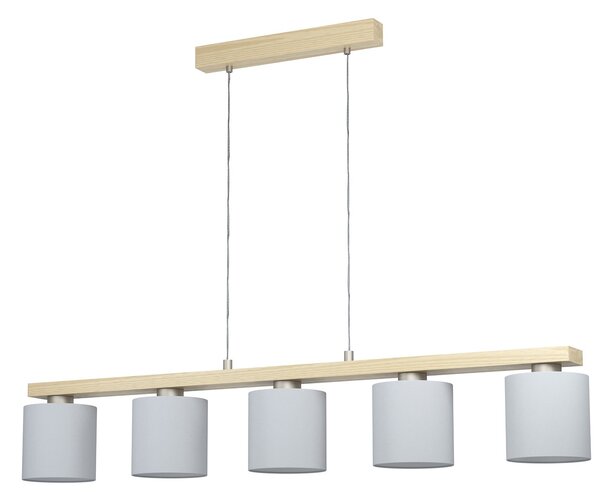 Lampadario A Sospensione Contemporaneo Castralvo Acciaio Nichel Legno 5 Luci E27