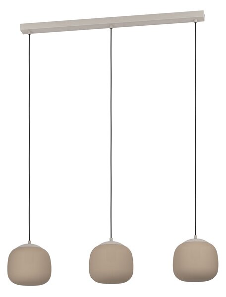 Lampadario A Sospensione Moderno Cominio Acciaio Tortora Vetro 3 Luci E27