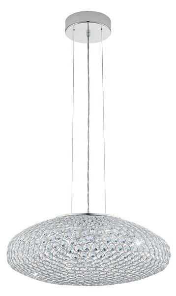 Lampadario A Sospensione Moderno Clemente Acciaio Cromo Cristallo 3 Luci E27