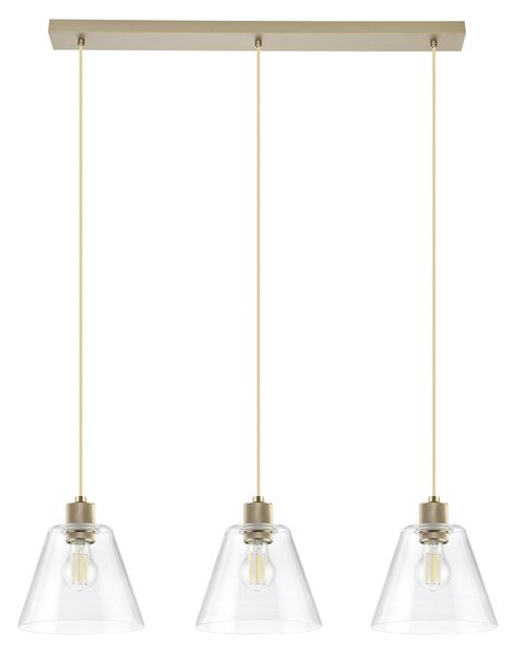 Lampadario A Sospensione Vintage Copley Acciaio Oro Vetro 3 Luci E27