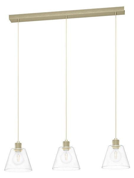 Lampadario A Sospensione Vintage Copley Acciaio Oro Vetro 3 Luci E27