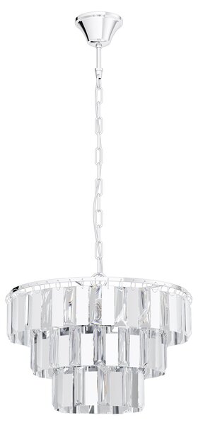 Lampadario A Sospensione Moderno Erseka Acciaio Cromo Cristallo 5 Luci E14