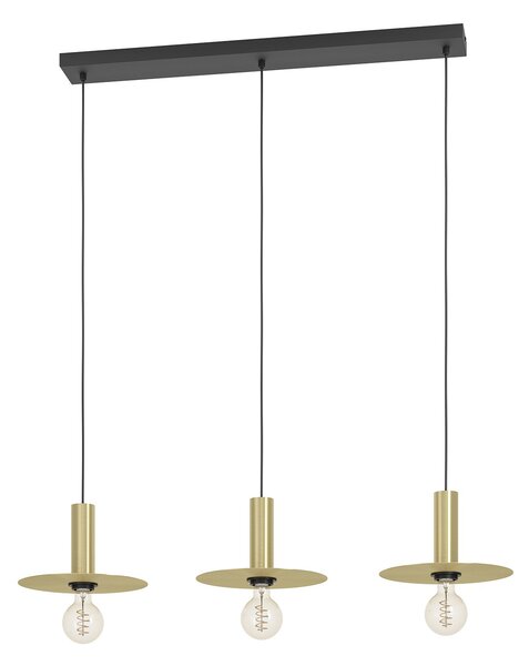Lampadario A Sospensione Moderno Escandell Acciaio Nero Ottone 3 Luci E27