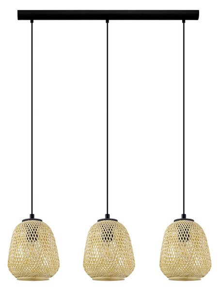 Lampadario A Sospensione Vintage Dembleby Acciaio Nero Legno 3 Luci E27